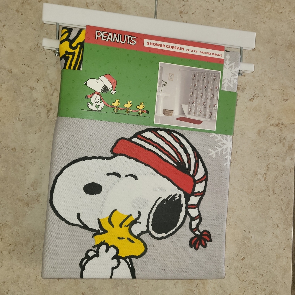 Peanuts Snoopy Shower Curtain Christmas Hugs Holiday Snowflakes